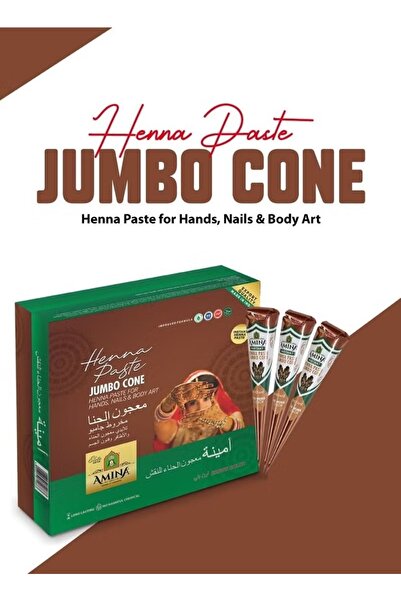 Generic تاتو حناء عضوي فوري من أمينة، مخروط حناء جامبو، علبة واحدة - 12 قطعة