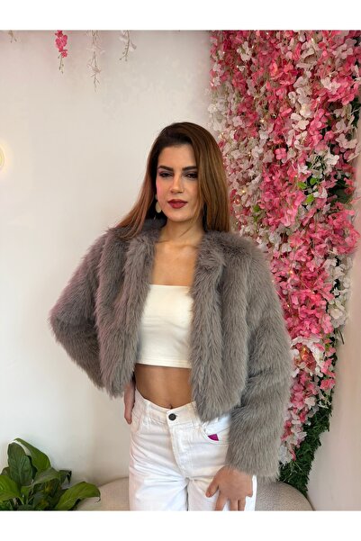 BESTELLA LİFE CROP GRİ SUNİ KÜRK CEKET