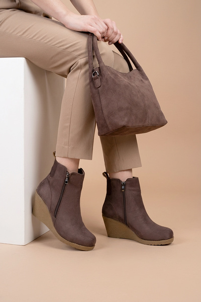 MARSEDO Kadın Dolgu Topuk Fermuarlı Günlük Bot Sandis