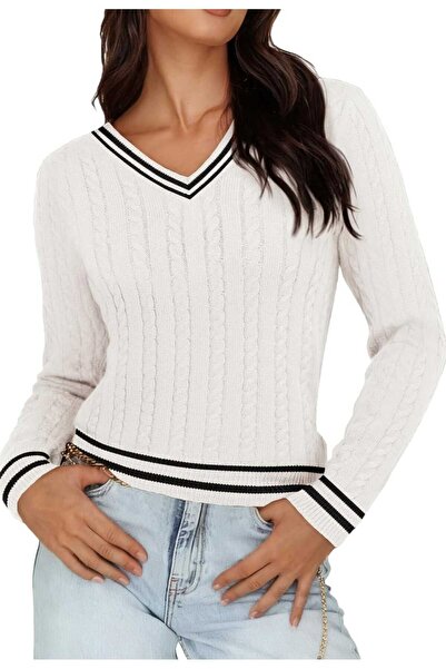 youknitwear you Pulover pentru femei Riviera cu decolteu în V 2210Vc