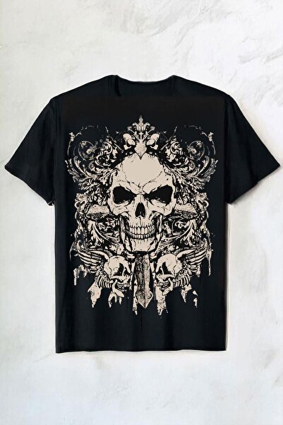 ARS Butik Black Gothic Skull cu imprimeu Y2K unisex cu mânecă scurtă tricou
