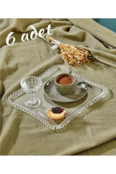 Tasarım Evi 6 Adet Dekoratif Kahve Sunum Tepsisi Mika Kristal Tepsi