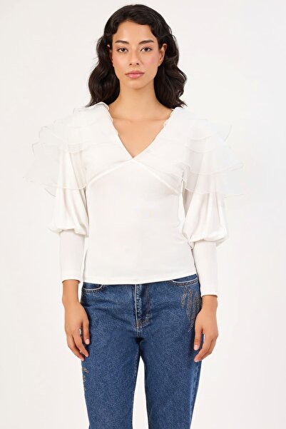 FEVER Organze detaylı örme bluz