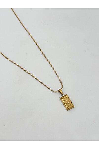 ŞekerAksesuar Çelik Boru İtalyan Zincirde Külçe Altın Kolye (47 Cm)