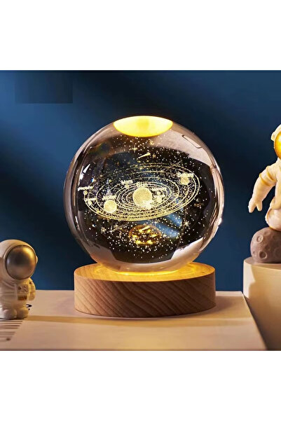 TeknoClass Led Işıklı Ahşap Standlı Güneş Sistemi Satürn Dünya Gezegen Cam Küre Usb'li