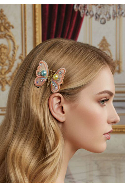 Shiklik Elegant Stone Pearl Moving Butterfly Model Hair Clip