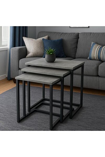 Palma homez Modern Nesting Tables Set - Grey & Black - 3 Pieces