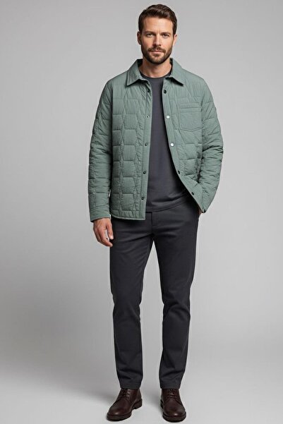 Sabri Özel Yeşil Regular Fit Gömlek Yaka Desenli Mont Ceket