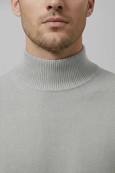 WKM سترة تريكو رجالية بقصة ضيقة وملمس ناعم ومقاومة للوبر بياقة نصفية