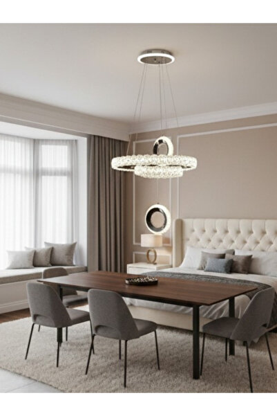 SUREAT ALTAYAAR ثريا LED مودرن – بتصميم انيق ، 3 مصابيح كريستال متدلية، إضاءة 3 ألوان، تحكم عن بعد(ريموت+تطبيق)