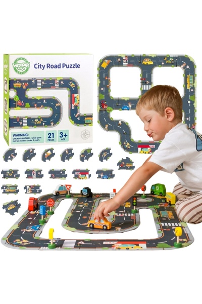 woopie GREEN City Roads Puzzle – Educational Road Set 21 Pieces for Children 3+