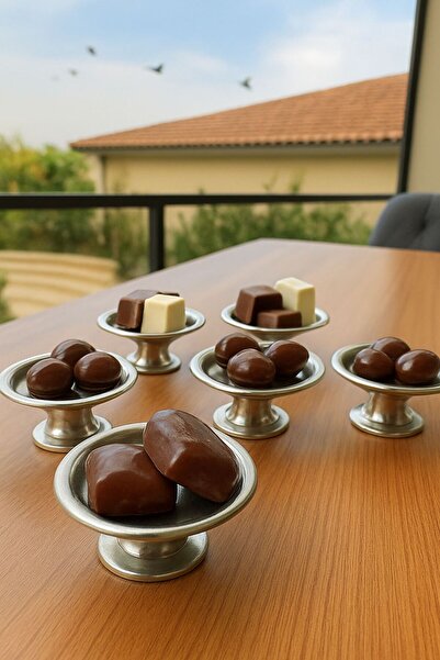 gülis Dekoratif Metal Gümüş Simli 6 Lı Şekerlik Kahve Yanı Sunumluk Lokumluk Lüx