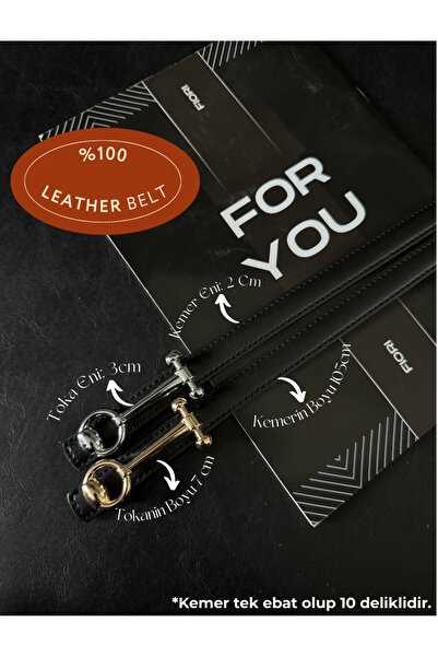 Fiori Genuine Curved Leather Design Long Buckle Thin Women's Belt, Coat Belt, Shirt Belt