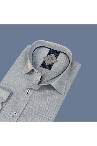 OwenLife قميص من قماش بيتكلي قصة ضيقة من أوين لايف، ياقة قميص، أزرار من الأسفل