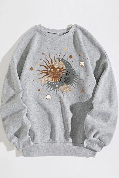 Rokeby سويت شيرت يونيسكس موديل Moon Star مطبوع باللون الرمادي برقبة دائرية