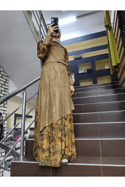 bonema Suede Paneled Print Dress