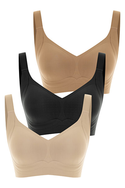 HNX Thick Strap Stitch-Free Laser Cut Shaping / Sculpting Removable Pads Comfort Bra Set 3-Pack