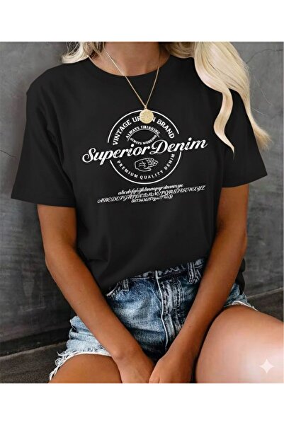 BW Bravely Wear Ανώτερο Τζιν Γυναικείο Κοντομάνικο Μπλουζάκι με Στάμπα