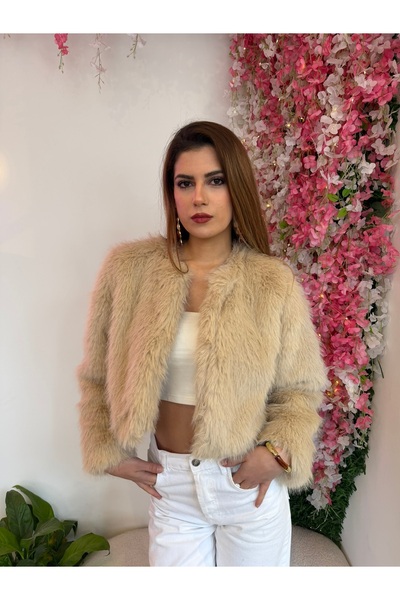 BESTELLA LİFE BEJ CROP SUNİ KÜRK CEKET