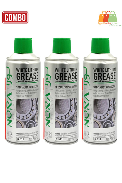Nora White Lithium Grease Spray 450ml N-511 Heavy-Duty Lubricant Combo 3pcs for Metal Use