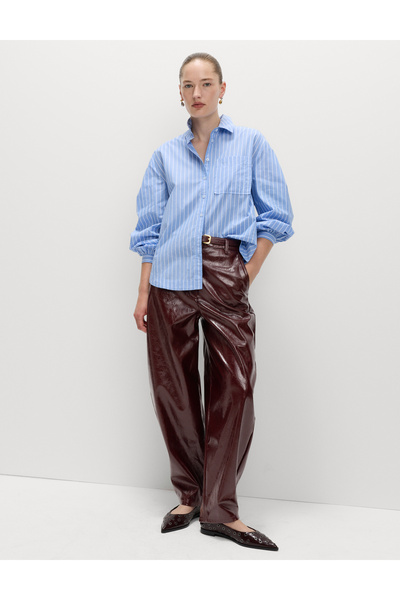 Marks & Spencer Suni Deri Görünümlü Dokulu Barrel Paça Pantolon