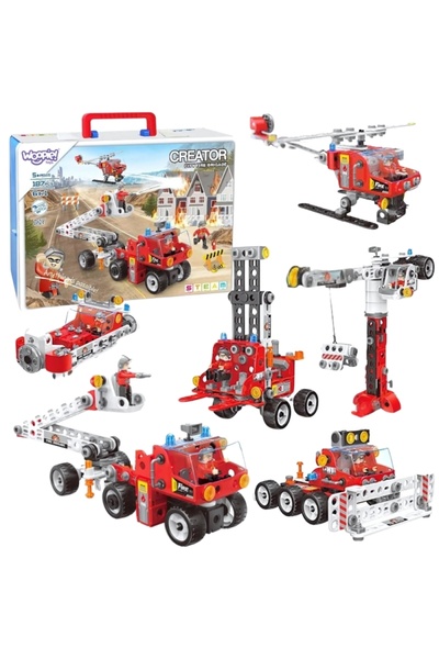 woopie City Fire Brigade – Set Construcție, 1 Set, Construiește pe rând 6 Vehicule Pompieri