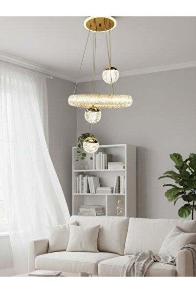 SUREAT ALTAYAAR ثريا LED مودرن – بتصميم انيق ، 3 مصابيح كريستال متدلية، إضاءة 3 ألوان، تحكم عن بعد(ريموت+تطبيق)