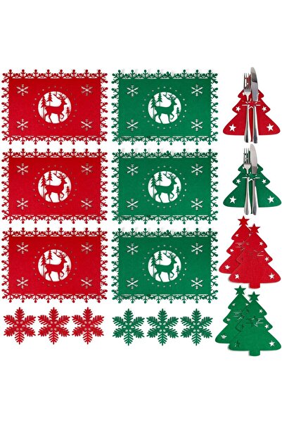 Diva Home New Year's American Felt Service Set 18 Pieces Red and Green