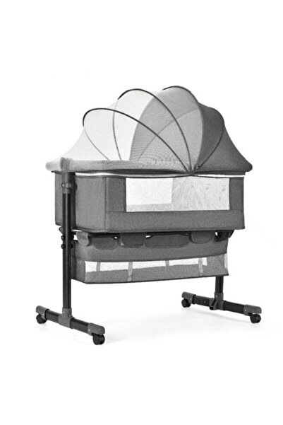 Crestj سرير أطفال حديثي الولادة قابل للتعديل من بيبي زون مع مسند للرأس، وشبكة ناموسية قابلة للفصل، ورف، وعجلات دوارة 360 درجة - رمادي