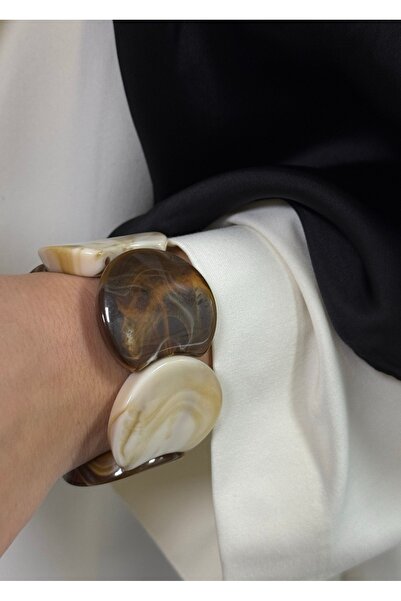 KİLİGİSTANBUL Brown & Cream Elastic Bracelet