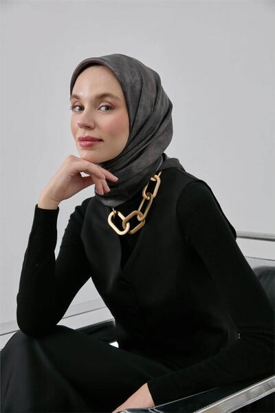 Silk Home Shiny Sparkle Scarf Anthracite Ethnic Pattern 90*90