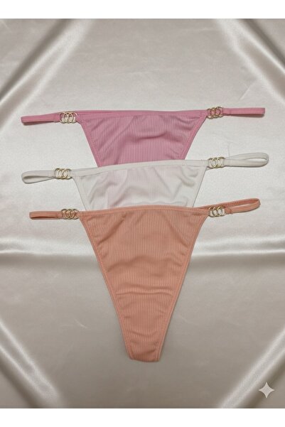 Oprah Kadın 3 Lü Paket Renkli Aksesuar Detaylı String Külot