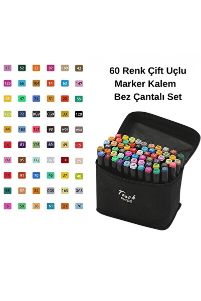 Buldug 60 Colors Double Tip Marker Pen Set with Cloth Bag - Drawing and Desig...