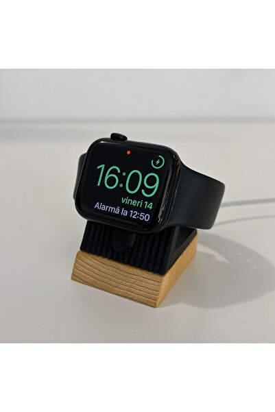DECORADI Suport încărcare Apple Watch, negru, bază lemn, imprimat 3D din PLA ...