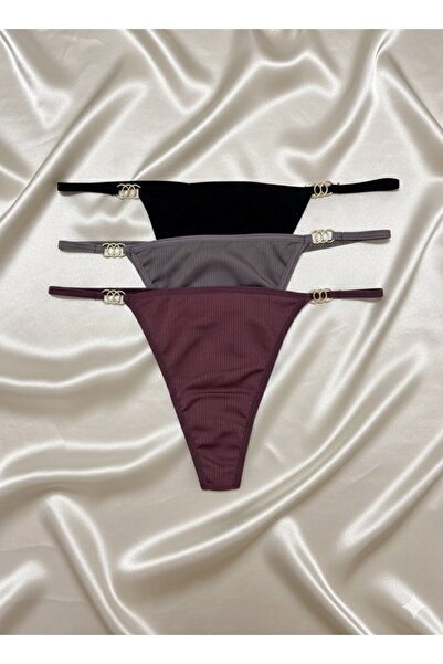 Oprah Kadın 3 Lü Paket Renkli Aksesuar Detaylı String Külot