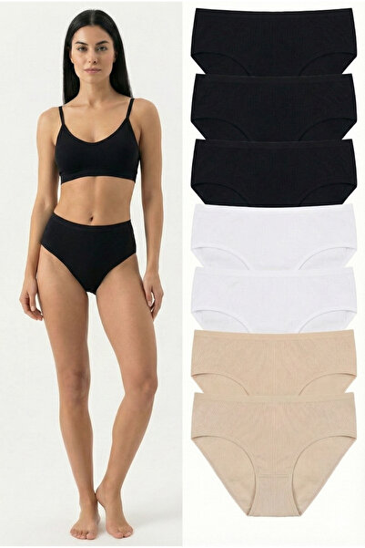 aldyoo 7-Piece Black White Beige High Waist Cotton Plus Size Stretch Fabric Panties