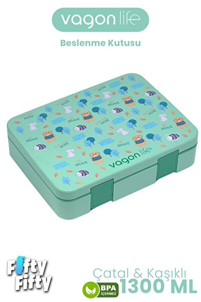 Vagonlife 1300 ml Single Layer Leakproof, Non-Mixing 4 Compartment Children's Lunch Box -Ffb091-1300