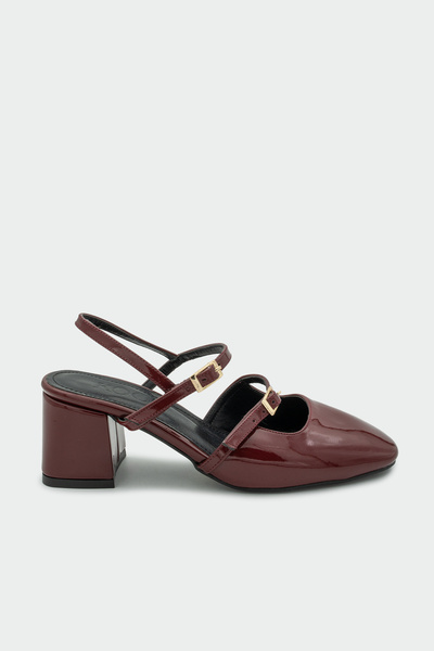 LAMİNTA Rina Buckle Detailed Women's Heeled Shoes - Bordo Patent Leather