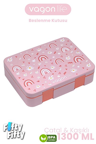 Vagonlife 1300 ml Single Layer Leakproof, Non-Mixing 4 Compartment Children's Lunch Box -Ffb091-1300