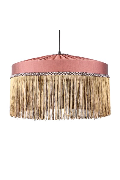 Mylamp Şanzelize Püsküllü Gül Kurusu Kumaş Avize 50x 35 cm