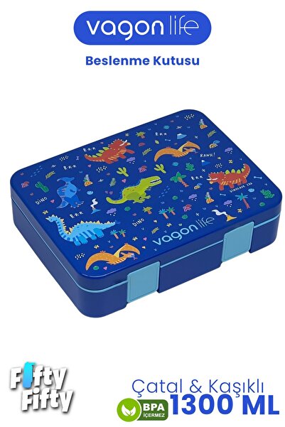 Vagonlife 1300 ml Single Layer Leakproof, Non-Mixing 4 Compartment Children's Lunch Box -Ffb091-1300