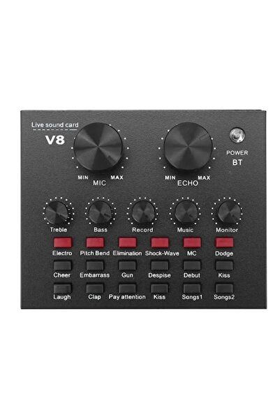 Edman V8 multifunctional sound card with Bluetooth for live, podcast and music, 18 effects, black
