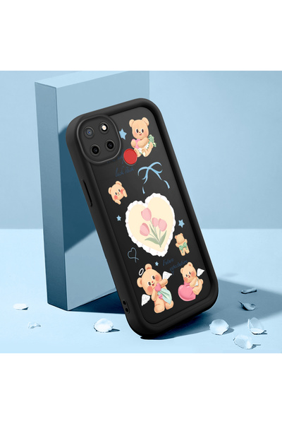 ucuc حافظة سيليكون سوداء بنمط لطيف مقاومة للصدمات ومتوافقة مع هاتف Realme C25S