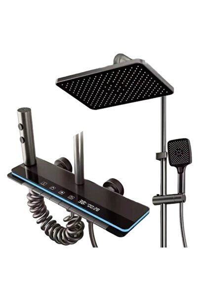 Edman Coloană de duș cu afișaj de temperatură, LED, jeturi de ploaie și masaj, negru/crom