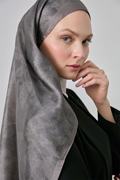 Silk Home Shiny Sparkle Scarf Metallic Gray Ethnic Pattern 90*90