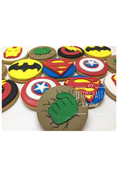 Jeton Pasta Süper Kahramanlar Doğum Günü Kurabiyesi Hediye Marvel 15 adet