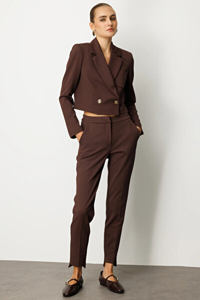 Ekol Women's Elastic Waist Narrow Leg Trousers 5031 Brown