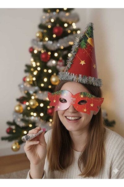 bujiteris 🥳 Işıltılı Yılbaşı Parti Seti: Şapka ve Maske Kombini (Happy New Y...