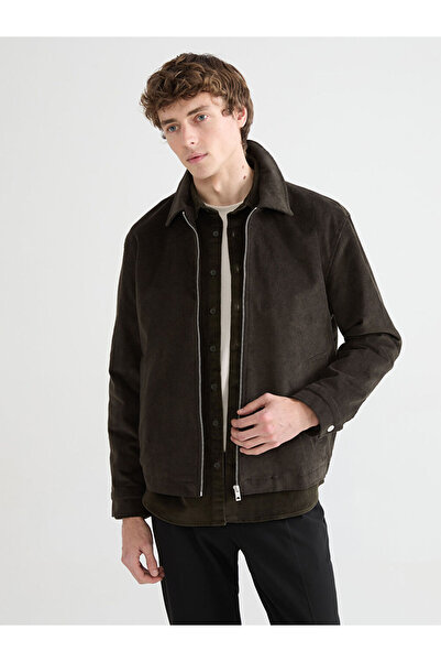 LC Waikiki Khaki Standard Fit Shirt Collar Velvet Men's Coat