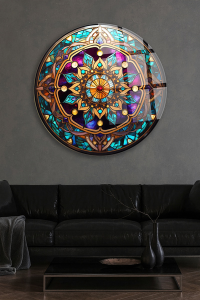 TAULART DESIGN ARTISTIC CU MODEL CIRCULARE MANDALA DE VITRĂ COLORATĂ TABLĂ DE...